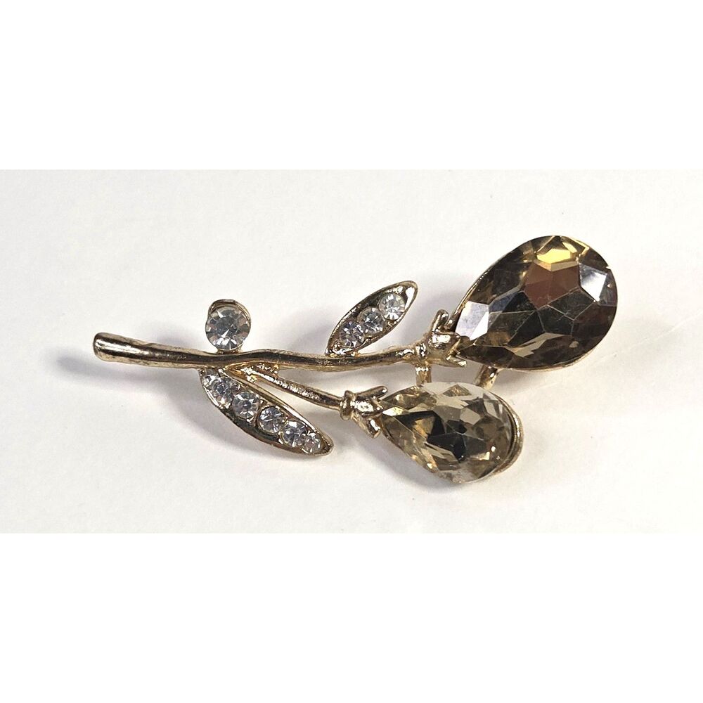 Vintage Floral Brooch Clear Smokey Rhinestones